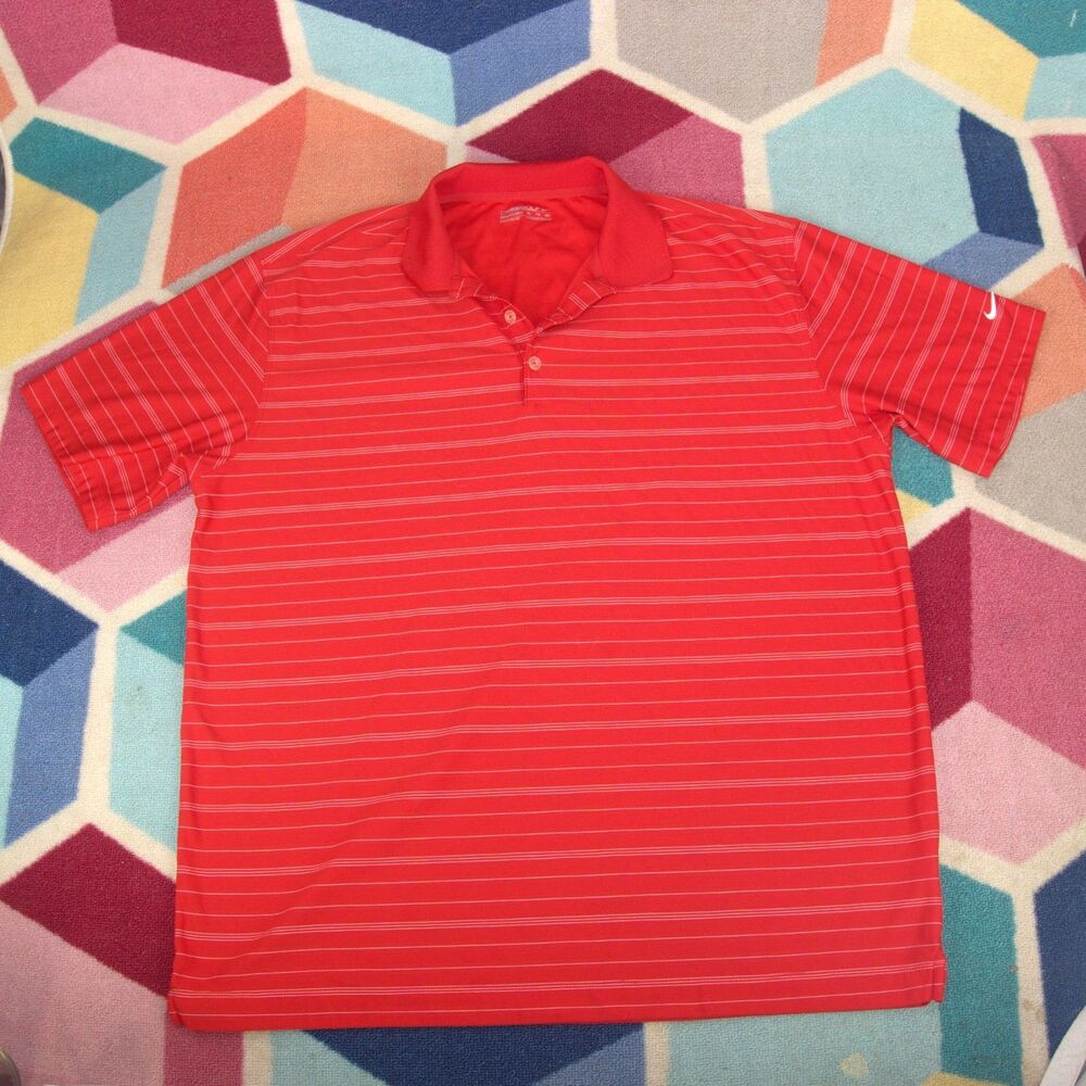 Nike Golf Men's Polo Shirt Sz XL Red Striped‎ Sport Activewear Preppy Tiger